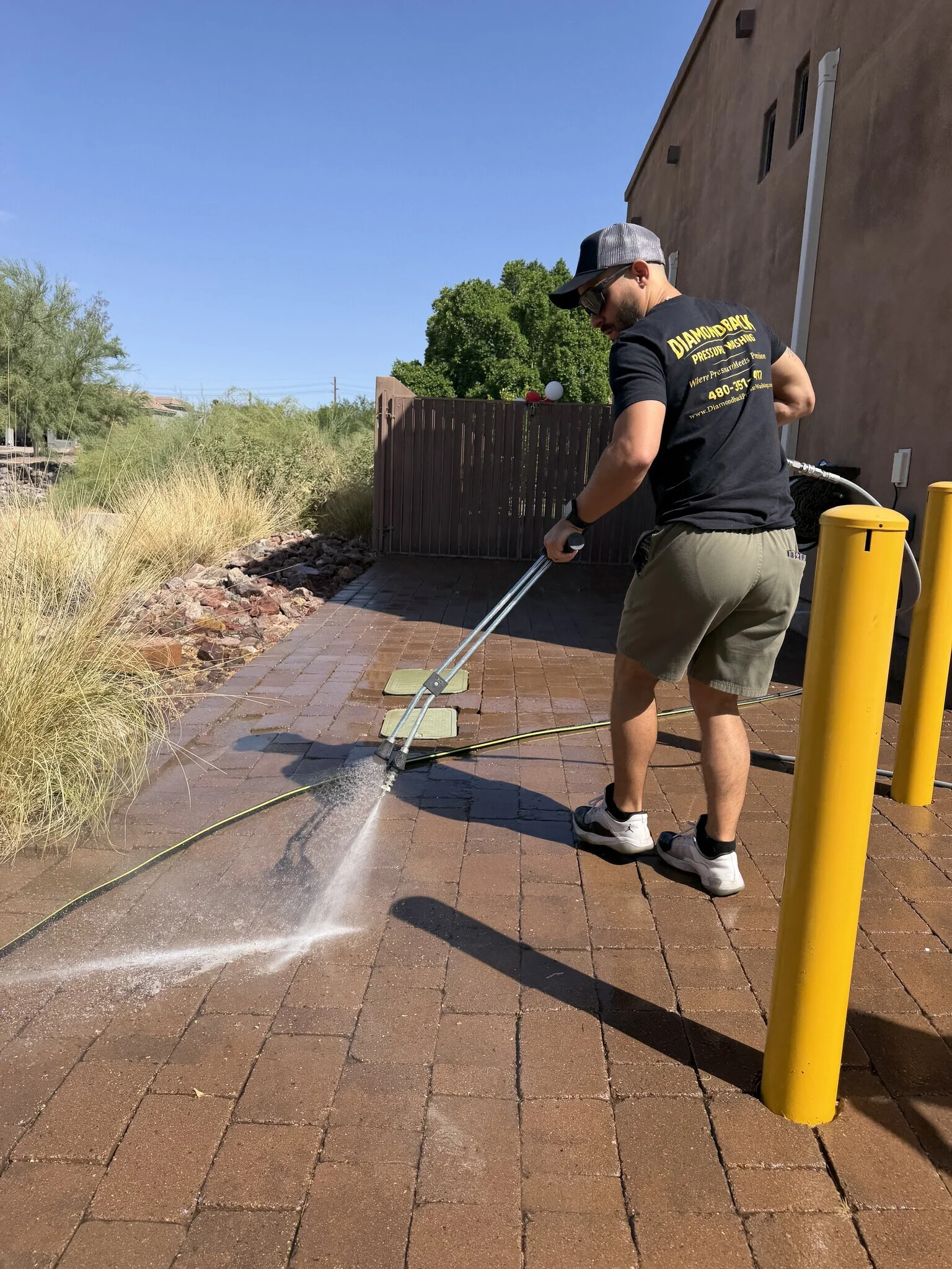 Arizona backyard travertine pool deck restored through professional cleaning