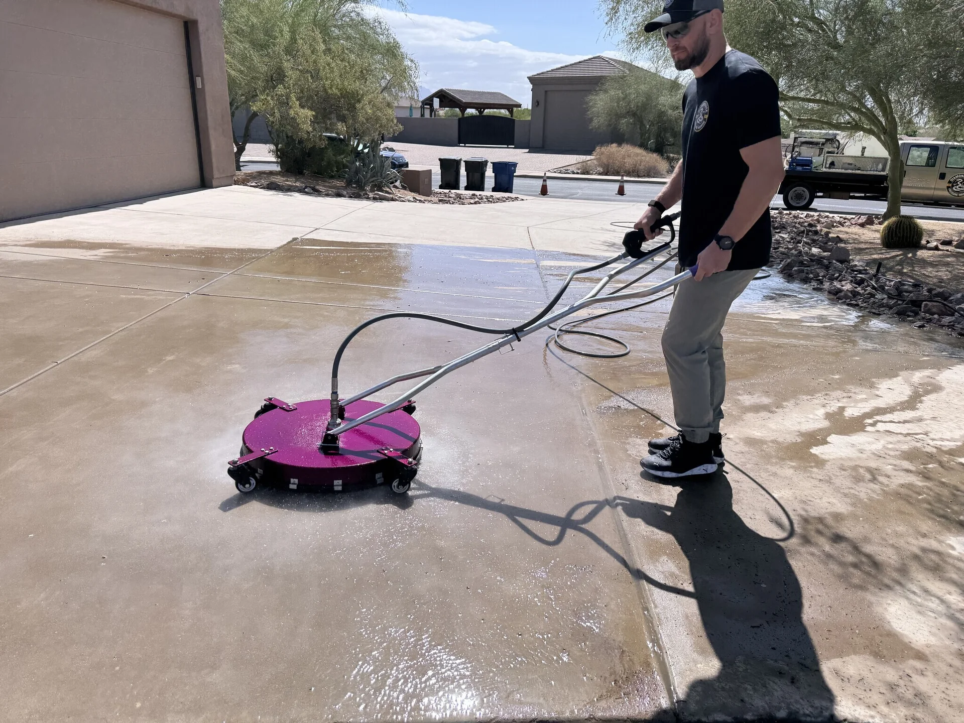 Freshly pressure washed concrete driveway in Gilbert, Arizona