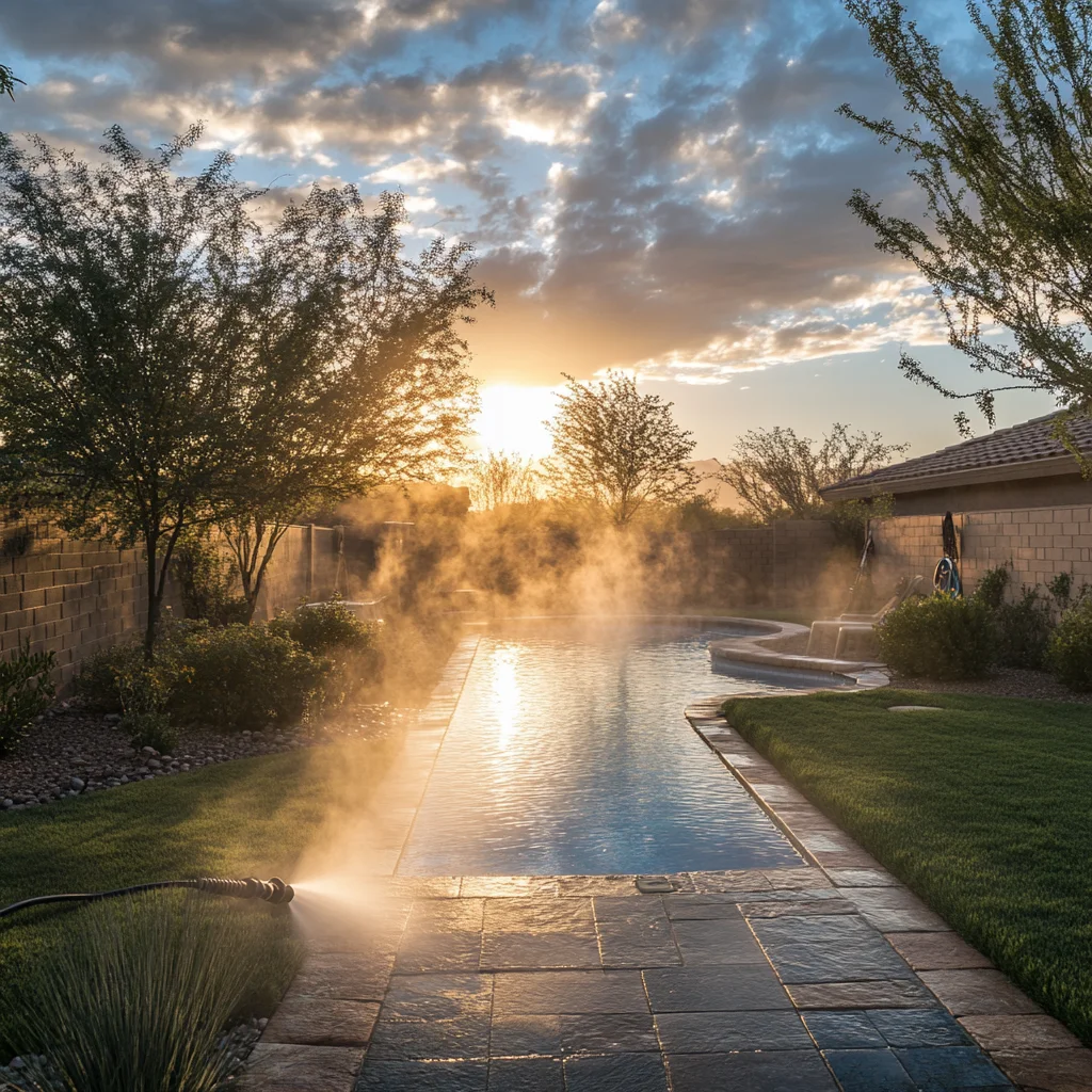 Professional pressure washing stream hitting exterior surface